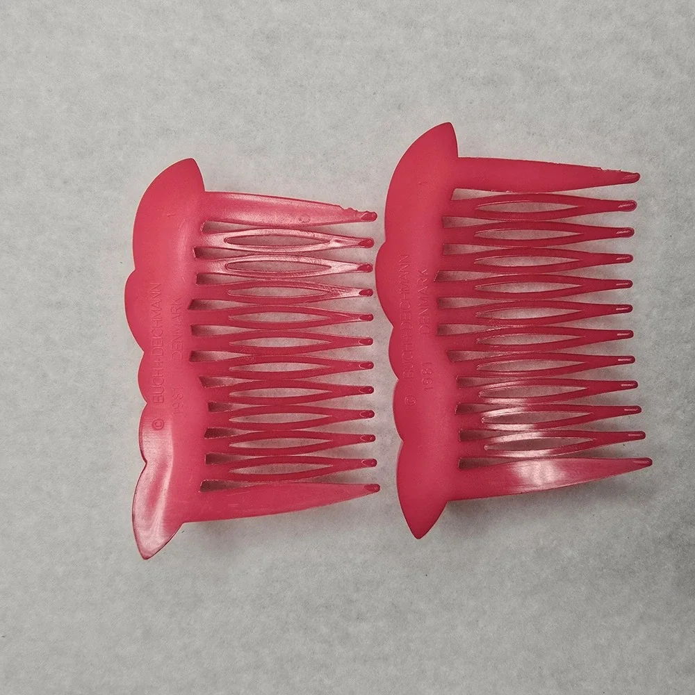 Vintage 1981 Hair Side Tuck Combs Set 2 Buch + Deichmann Denmark Pink Bow
